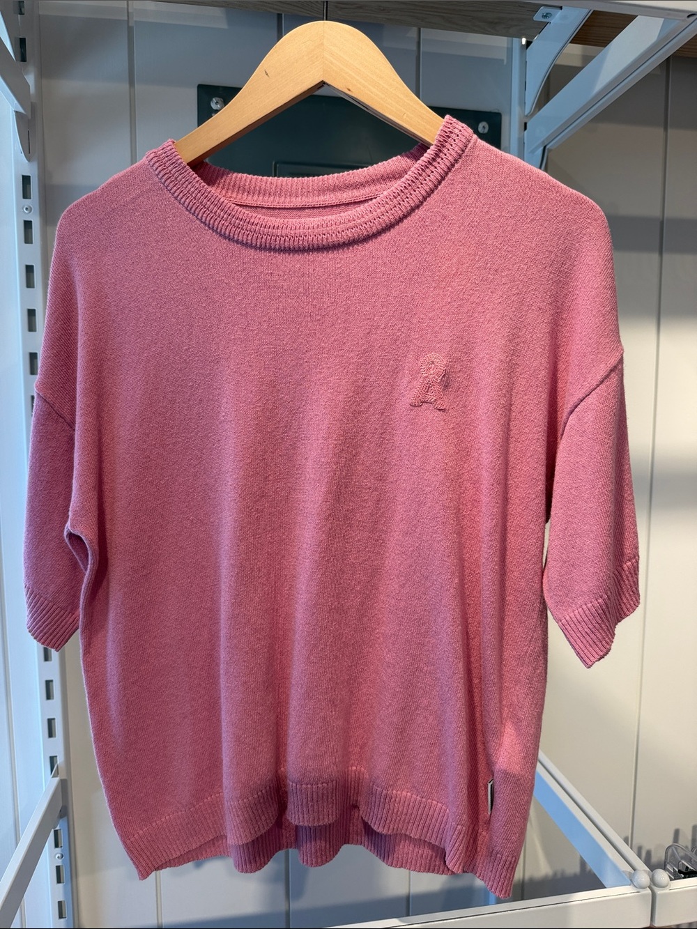 Relaxed Pink Short-Sleeve Crewneck Sweater